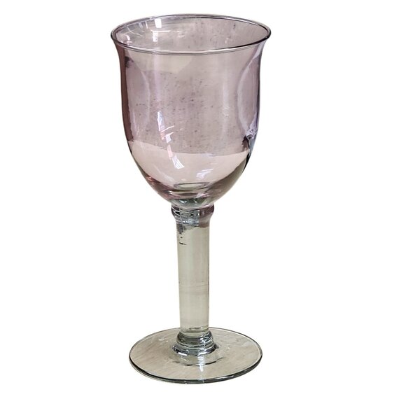 Hand blown Pink Iridescent Wine Glass With Clear Stem - Elegant Design - 8-Inch - Picture 2 of 12